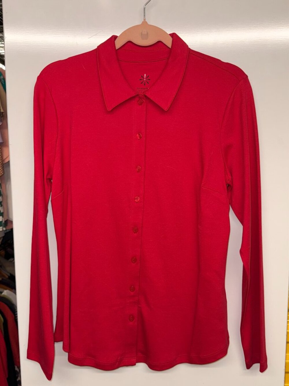 Isaac Mizrahi Live! Essentials Pima Cotton Button Front Top - Red - Small